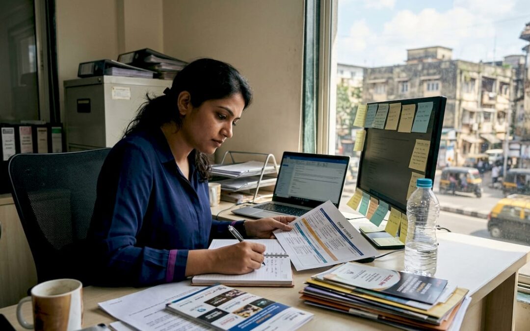 Event manager reviewing schedule at Mumbai office