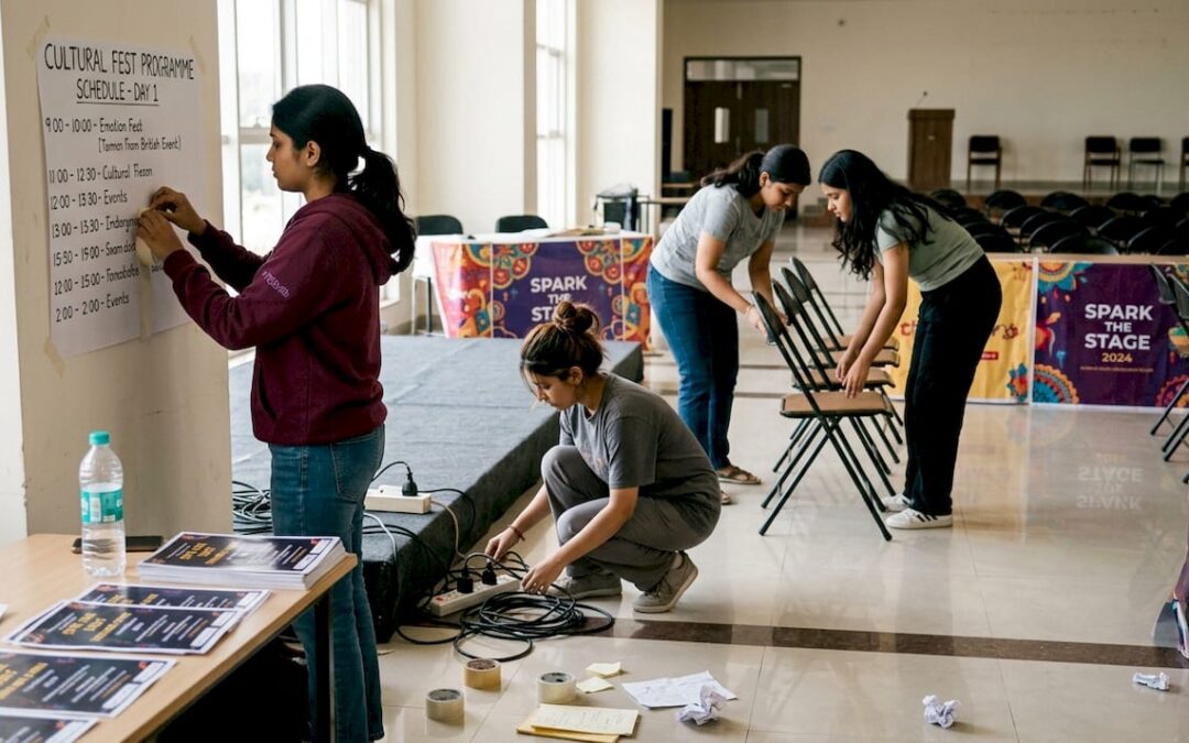 Students organizing university event management fest