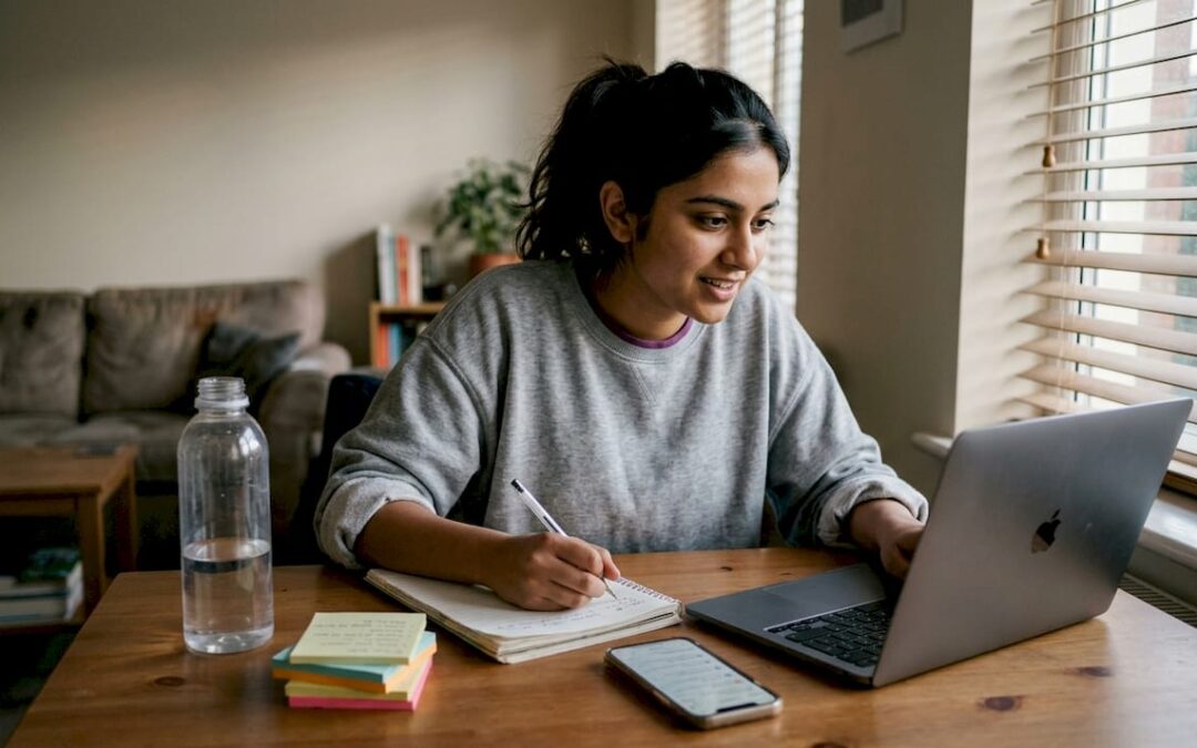 Event management student reviewing course materials
