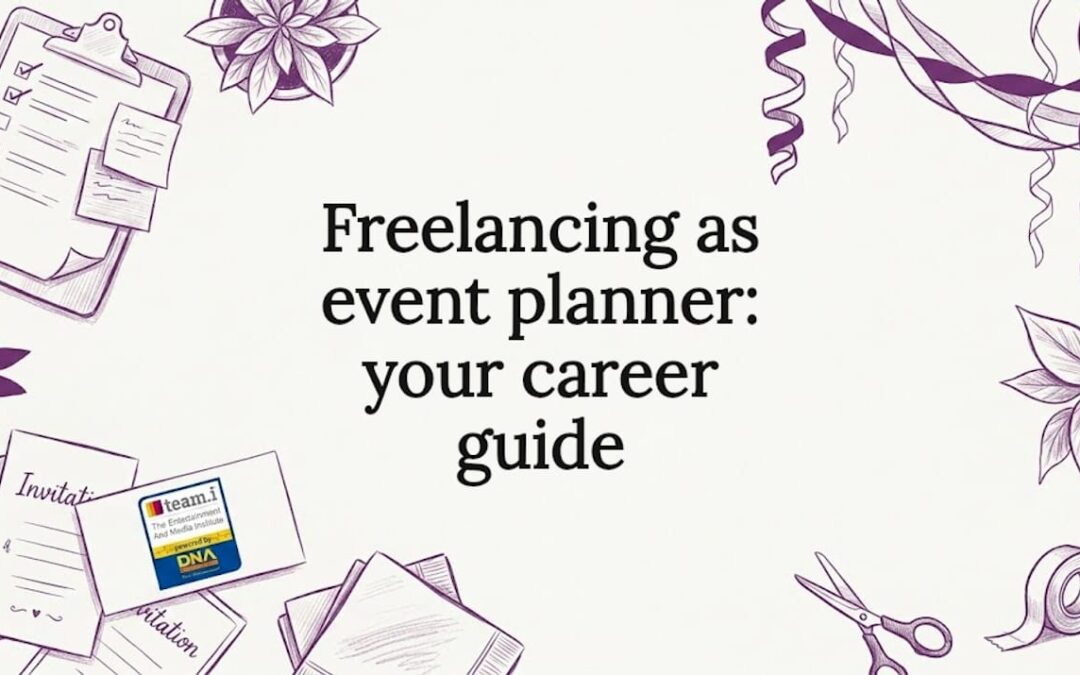 Decorative title card with event planning tools around border