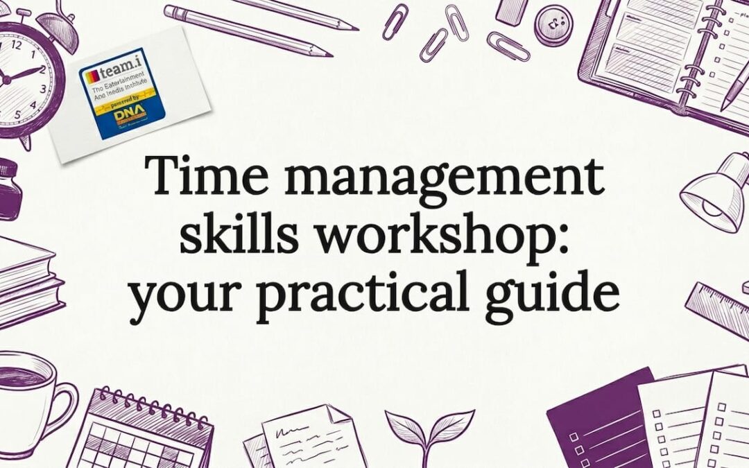 Hand-drawn time management objects frame clean title card