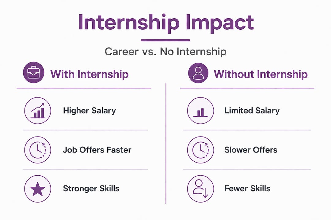 Comparison infographic of internship career impact