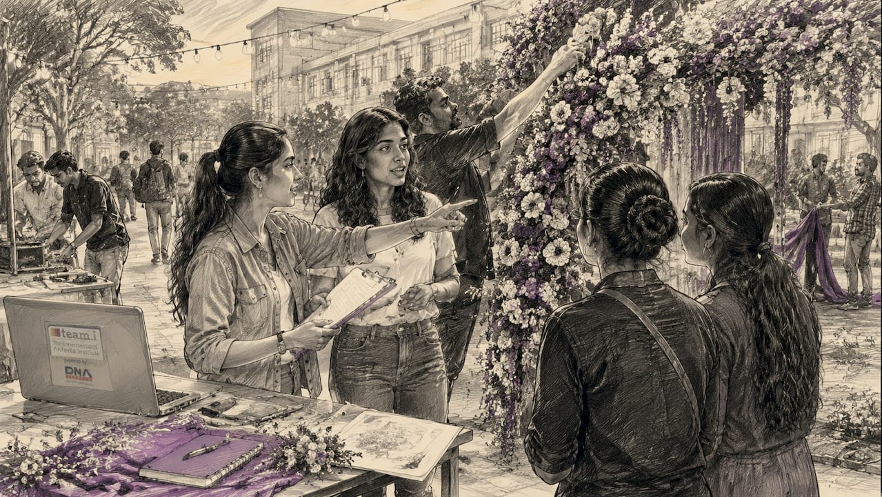 Event management students coordinating with vendor outdoors