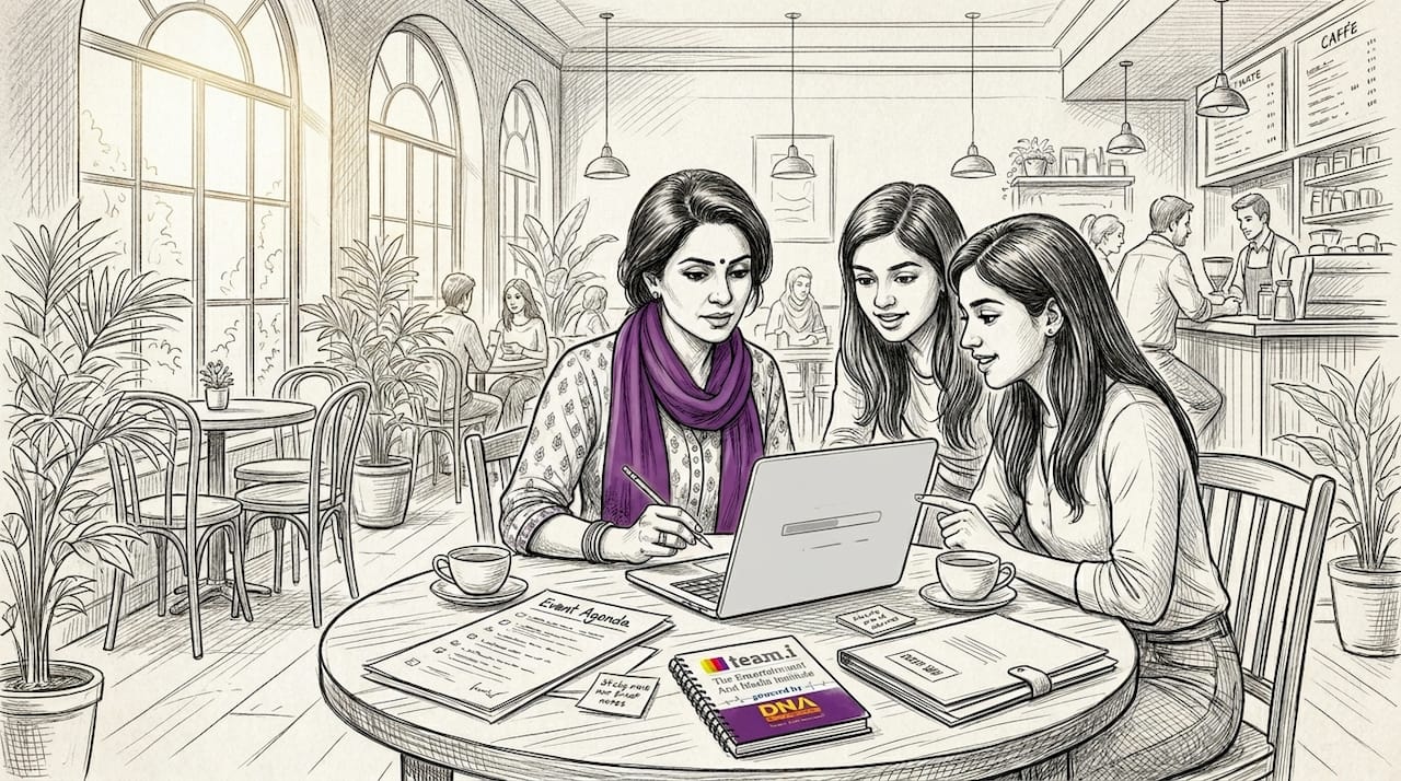 Event manager planning with team in workspace