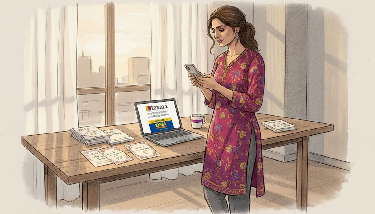 Event planner reviewing checklist at work table