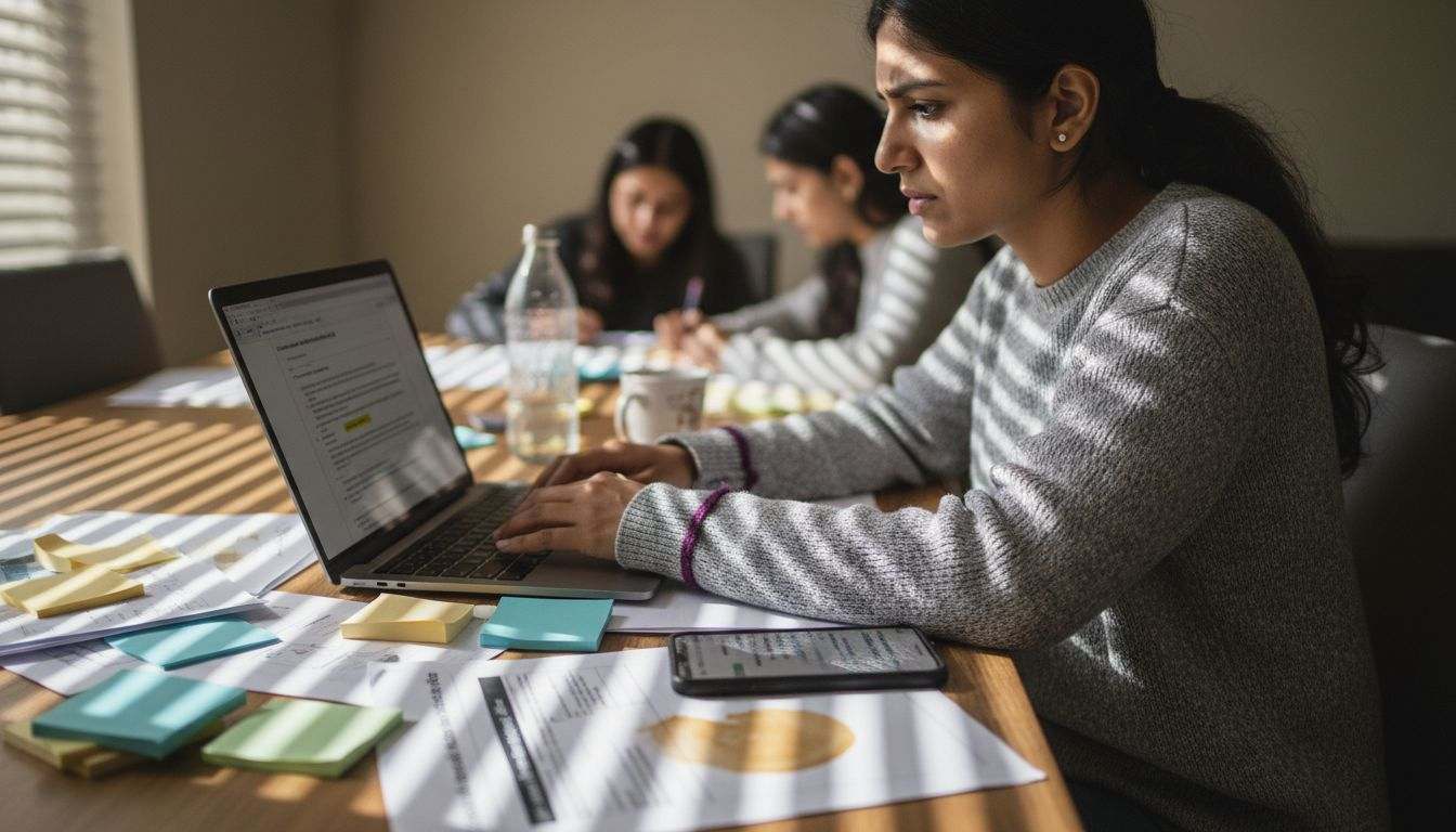 Woman editing event sponsor proposal at table