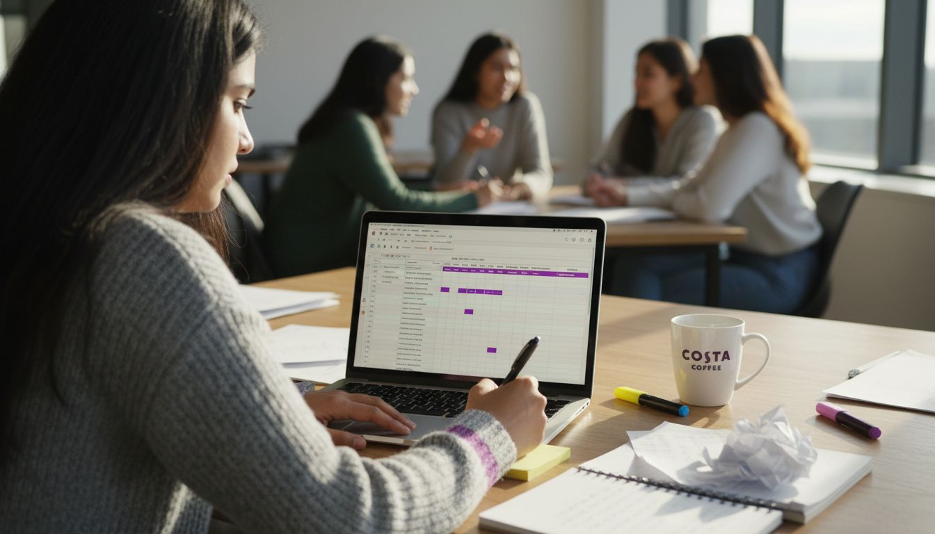 Woman conducting stakeholder research at laptop