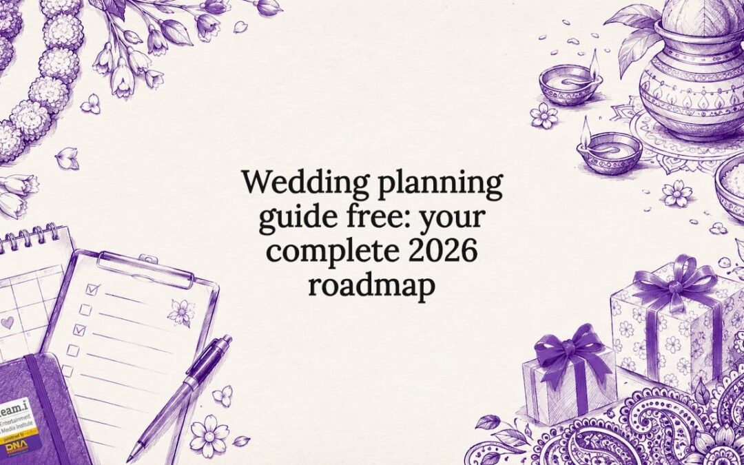 Decorative hand-drawn Indian wedding title card illustration
