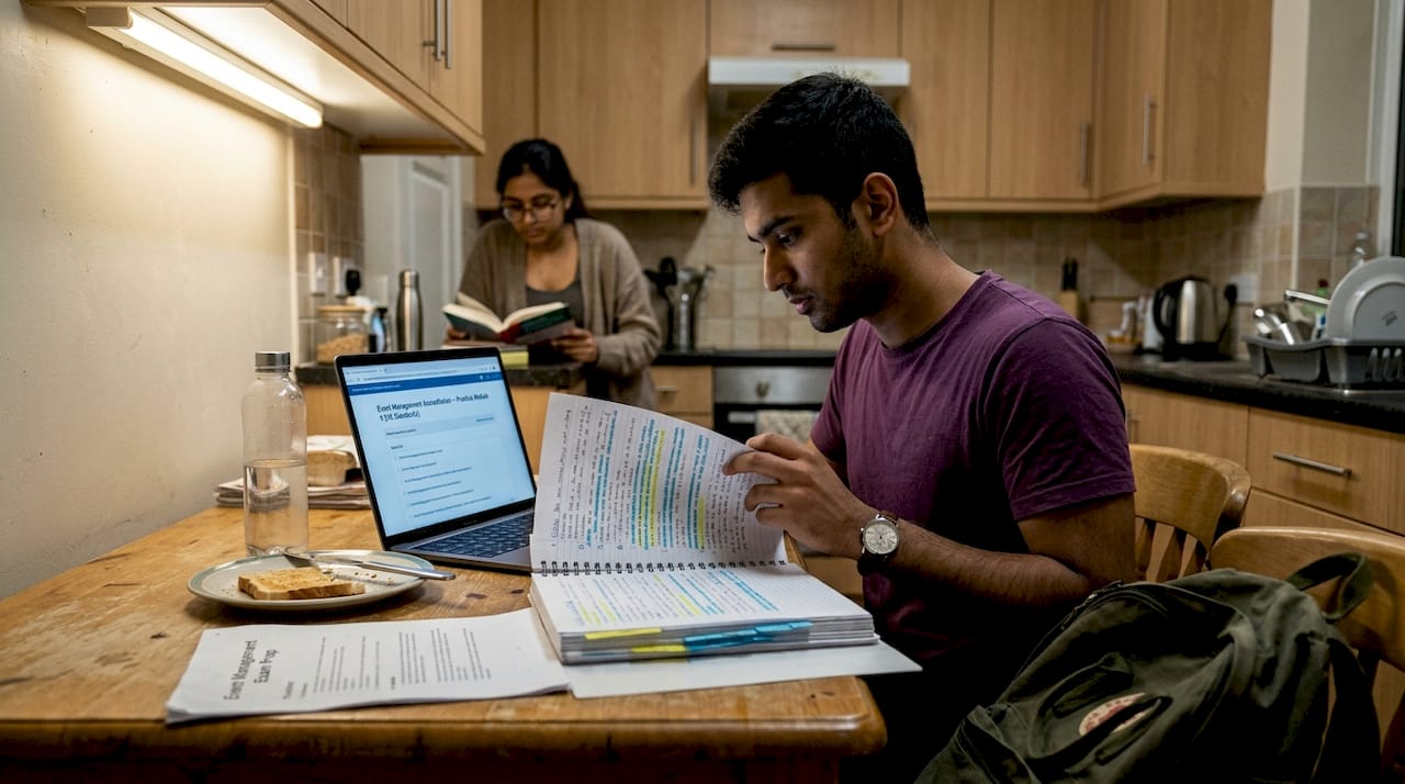 Person studying event management exam