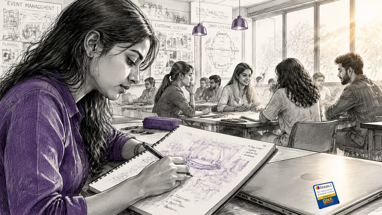 Student taking notes in event management class