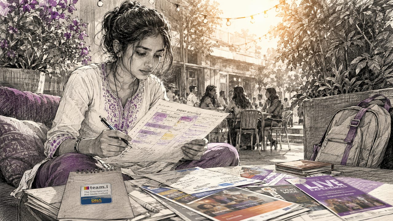 Young Indian woman reviewing event plans at desk