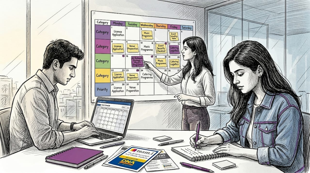 Young team planning event together in office