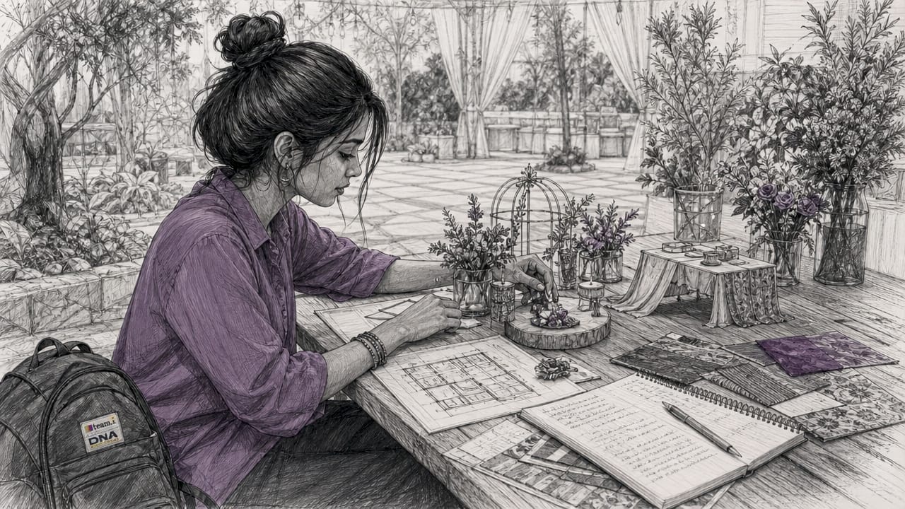 Young woman practicing event décor in studio